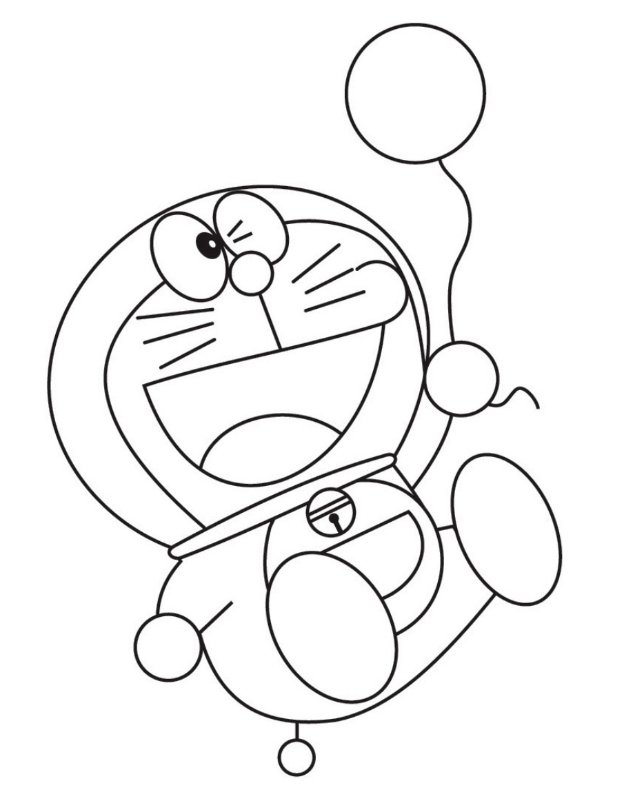 Sketsa Doraemon Pegang Balon Nangri